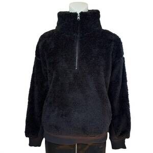 NEW WORKSHOP BY REPUBLIC women's faux fur 1/4 zip pullover jacket in black